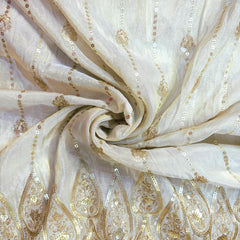 Embroidered Shimmer Tissue Dyeable Fabric with Teardrop and FloralSequin & Zari Work Border