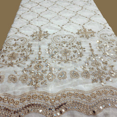 Embroidered Shimmer Tissue Dyeable Fabric with all overJaal Pattern & Sequin, Zari Work Border