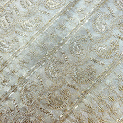 Embroidered Shimmer Tissue Dyeable Fabric with Paisley Sequin & Zari Work Border
