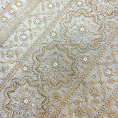 Embroidered Shimmer Tissue Dyeable Fabric with Floral Sequin & Zari Work Border