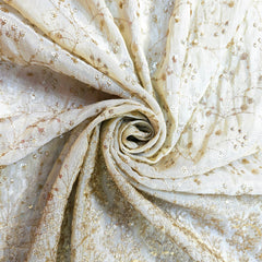 Embroidered Shimmer Tissue Dyeable Fabric with all over Floral Sequin & Zari Work Border