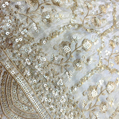 Embroidered Shimmer Tissue Dyeable Fabric with Floral Sequin & Zari Work Border