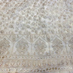 Embroidered Shimmer Tissue Dyeable Fabric with Floral and Hexagon Motif Sequin & Zari Work Border