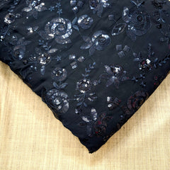Embroidered Black Georgette Fabric with Floral Sequin Work