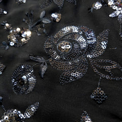 Embroidered Black Georgette Fabric with Floral Sequin Work