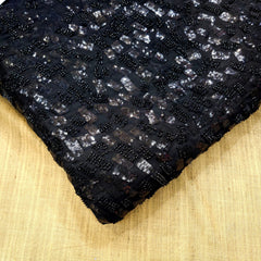 Embroidered Black Georgette Fabric with Geometric Sequin and Cutdana Work