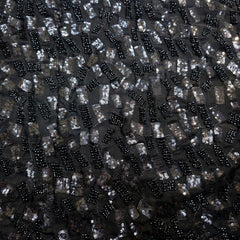 Embroidered Black Georgette Fabric with Geometric Sequin and Cutdana Work