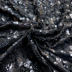 Embroidered Black Georgette Fabric with Geometric Sequin and Cutdana Work