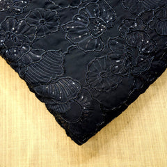 Embroidered Black Georgette Fabric with Floral Cutdana Work and Sequins Work