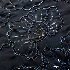 Embroidered Black Georgette Fabric with Floral Cutdana Work and Sequins Work