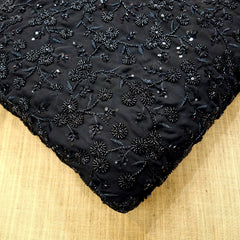Embroidered Black Georgette Fabric with Round Floral Cutdana Work and Sequins Work