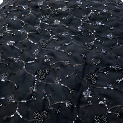 Embroidered Black Georgette Fabric with Small Round Floral Cutdana Work and Sequins Work