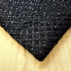 Embroidered Black Georgette Fabric with Checkered Floral Cutdana Work and Sequins Work