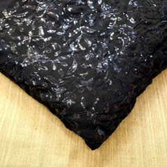 Embroidered Black Georgette Fabric with Triangular Floral Threadwork and Sequins Work