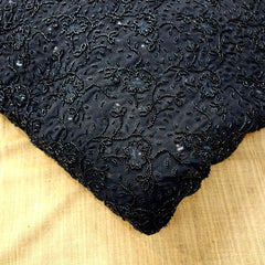 Embroidered Black Georgette Fabric with Cutdana Floral Work