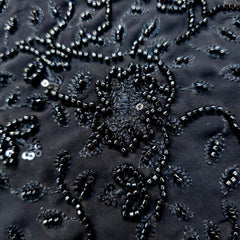 Embroidered Black Georgette Fabric with Cutdana Floral Work