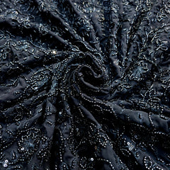 Embroidered Black Georgette Fabric with Cutdana Floral Work