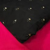 Black Georgette fabric with Floral Reshan work & Gold Sequin work