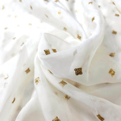 Golden Sequin on Dyeable Organza Fabric in Geometric Pattern