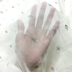 Silver Sequin on Dyeable Georgette Fabric with Floral Work