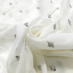 Silver Sequin on Dyeable Georgette Fabric with Floral Work