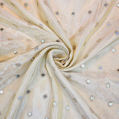 Gold Embroidered Shimmer Tissue Dyeable Fabric with Sequins and Mirror Work