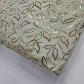 Gold Embroidered Shimmer Tissue Dyeable Fabric with Leaf Motifs Zari and Sequins Work