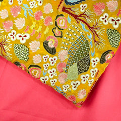 Nakshtra Mustard Yellow Georgette Base Embroidered Fabric