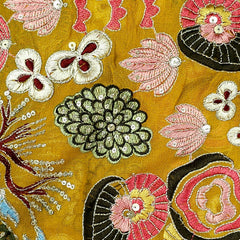 Nakshtra Mustard Yellow Georgette Base Embroidered Fabric