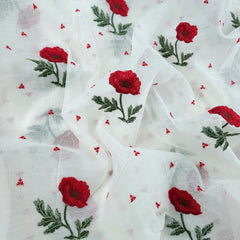 Reshamzar Red Floral Embroidered Maheshwari Fabric