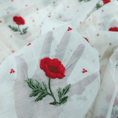 Reshamzar Red Floral Embroidered Maheshwari Fabric