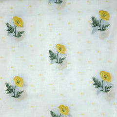 Reshamzar Yellow Embroidered Maheshwari Fabric