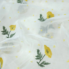 Reshamzar Yellow Embroidered Maheshwari Fabric