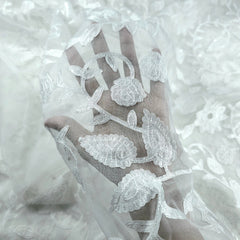 Embroidered Dyeable Organza base Brasso Fabric with Floral Pattern