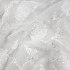 Embroidered Dyeable Organza base Brasso Fabric with Floral Pattern