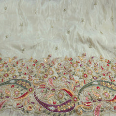 Noor Embroidered Dyeable Shimmer Tissue base Fabric with Paisley Motif Border