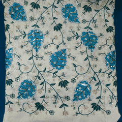 Embroidered Dyeable Shimmer Tissue base Fabric with Leaves Patchwork