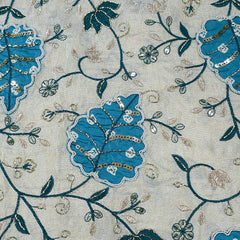 Embroidered Dyeable Shimmer Tissue base Fabric with Leaves Patchwork