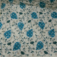Embroidered Dyeable Shimmer Tissue base Fabric with Leaves Patchwork