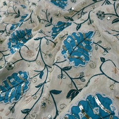 Embroidered Dyeable Shimmer Tissue base Fabric with Leaves Patchwork