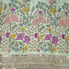 Embroidered Pastel Green Shimmer Tissue base Fabric with Floral Resham work & Sequins