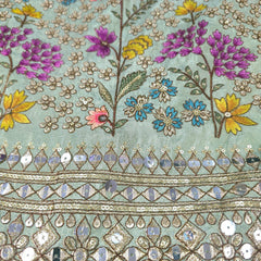 Embroidered Pastel Green Shimmer Tissue base Fabric with Floral Resham work & Sequins