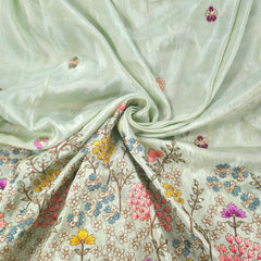 Embroidered Pastel Green Shimmer Tissue base Fabric with Floral Resham work & Sequins