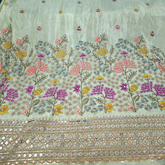 Embroidered Pastel Green Shimmer Tissue base Fabric with Floral Resham work & Sequins