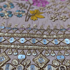 Embroidered Pastel Peach Shimmer Tissue base Fabric with Floral Resham work & Sequins