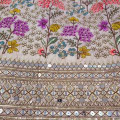 Embroidered Pastel Peach Shimmer Tissue base Fabric with Floral Resham work & Sequins