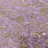 Embroidered Lilac Shimmer Tissue base Fabric with Floral Zari work & Sequins