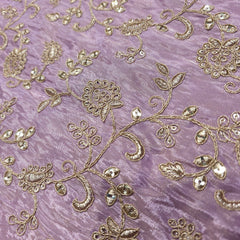 Embroidered Lilac Shimmer Tissue base Fabric with Floral Zari work & Sequins