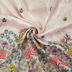 Embroidered Pastel Peach Shimmer Tissue base Fabric with Floral Resham work & Sequins