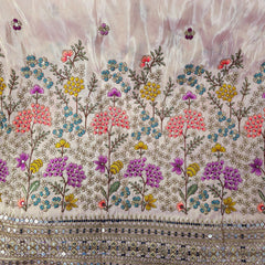Embroidered Pastel Peach Shimmer Tissue base Fabric with Floral Resham work & Sequins